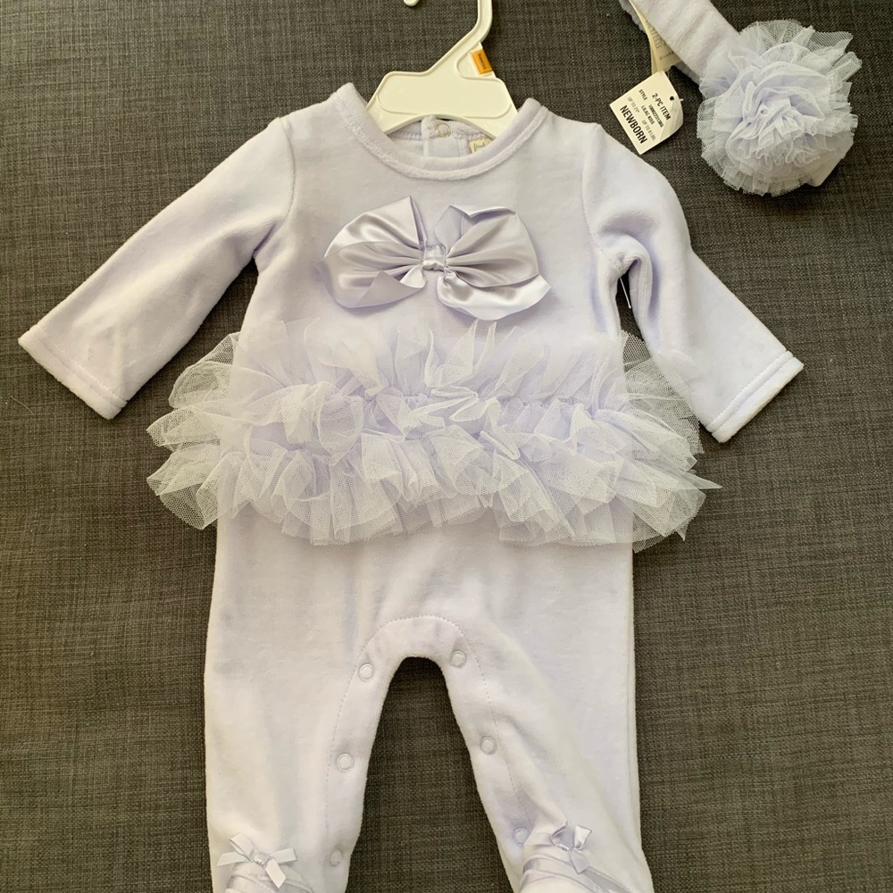 NWT First Impressions purple newborn onesie & bow